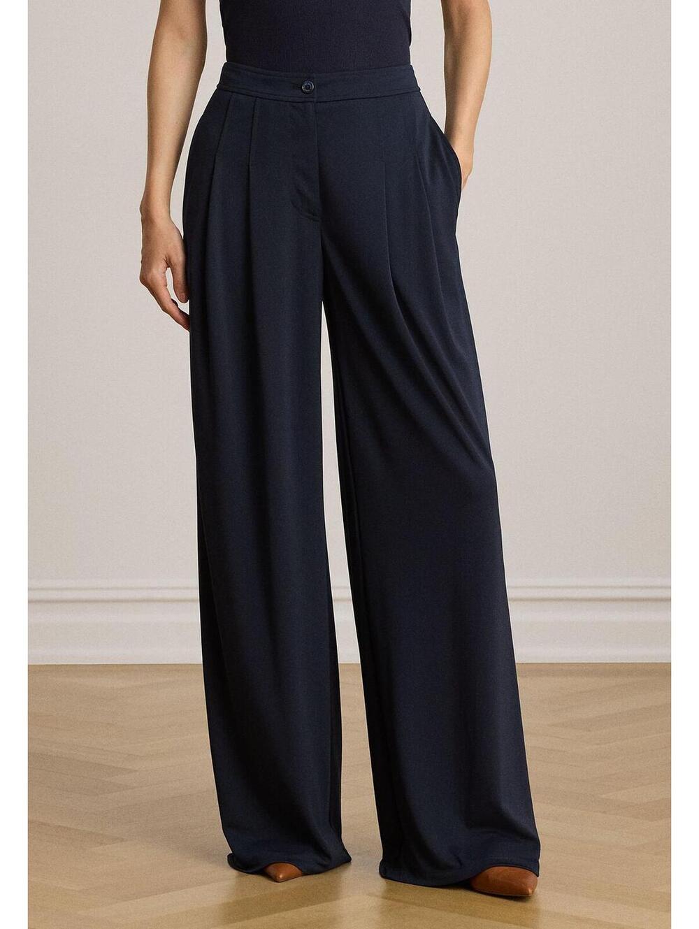 Lauren Ralph Lauren black PLEATED STRETCH JERSEY WIDE-LEG PANT